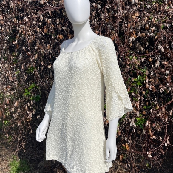 2B Together Cream Lace Overlay Mini Bell Sleeve A-Line Dress - Picture 8 of 9